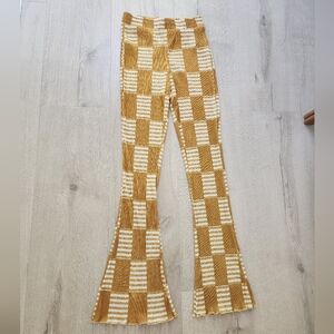 Retro Print Plisse High Waisted Flare Pants